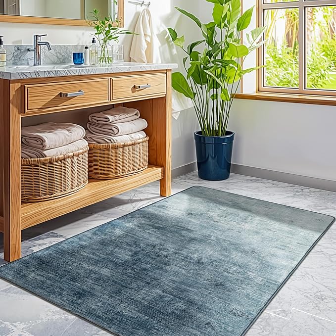 Washable Rug 2x3 Area Rugs for Living Room - Stain Resistant Non-Slip Backing Boho Rug for Bedroom,Durable & Ultra-Thin Vintage Large Area Rug(2x3,Blue)