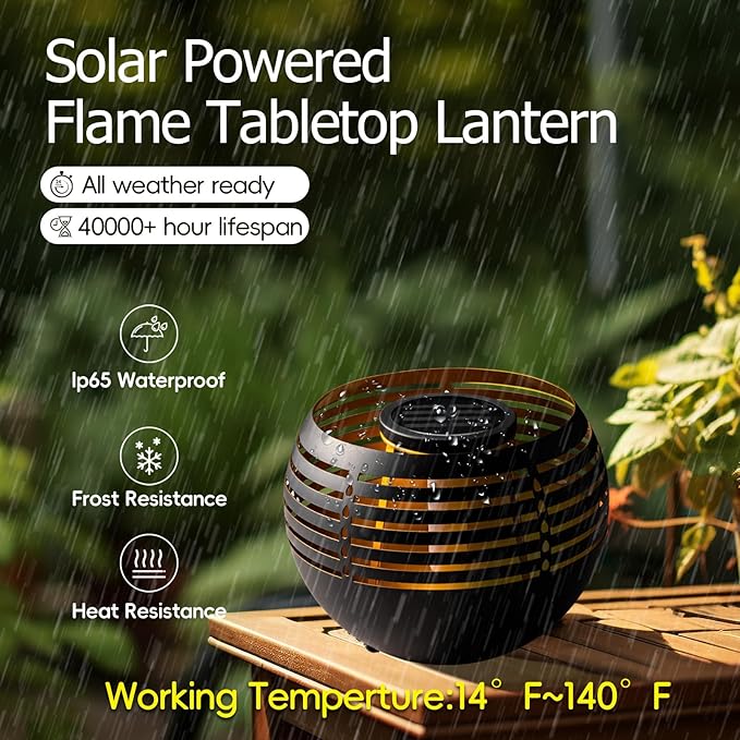 MAYSAK Solar Lantern Table Lamps with Amber Twinkling Glow, Waterproof Metal Landscape Fixture Dusk to Dawn for Outdoor Garden Tables, Balcony, Walkways, Bar Tabletop Create Romantic Ambiance