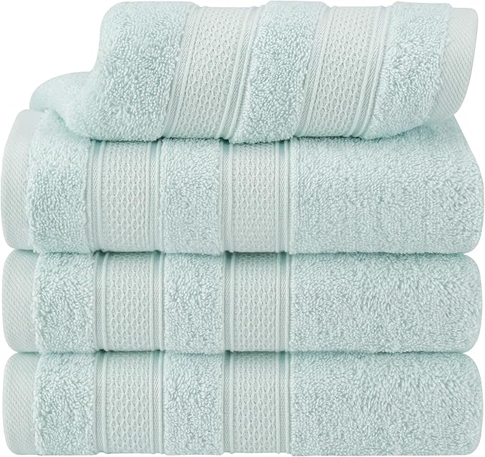 American Soft Linen Salem 100% Cotton Turkish 4 Piece Hand Towels for Bathroom, 600 GSM Soft Absorbent Quickdry Hand Face Towel Set, Mint