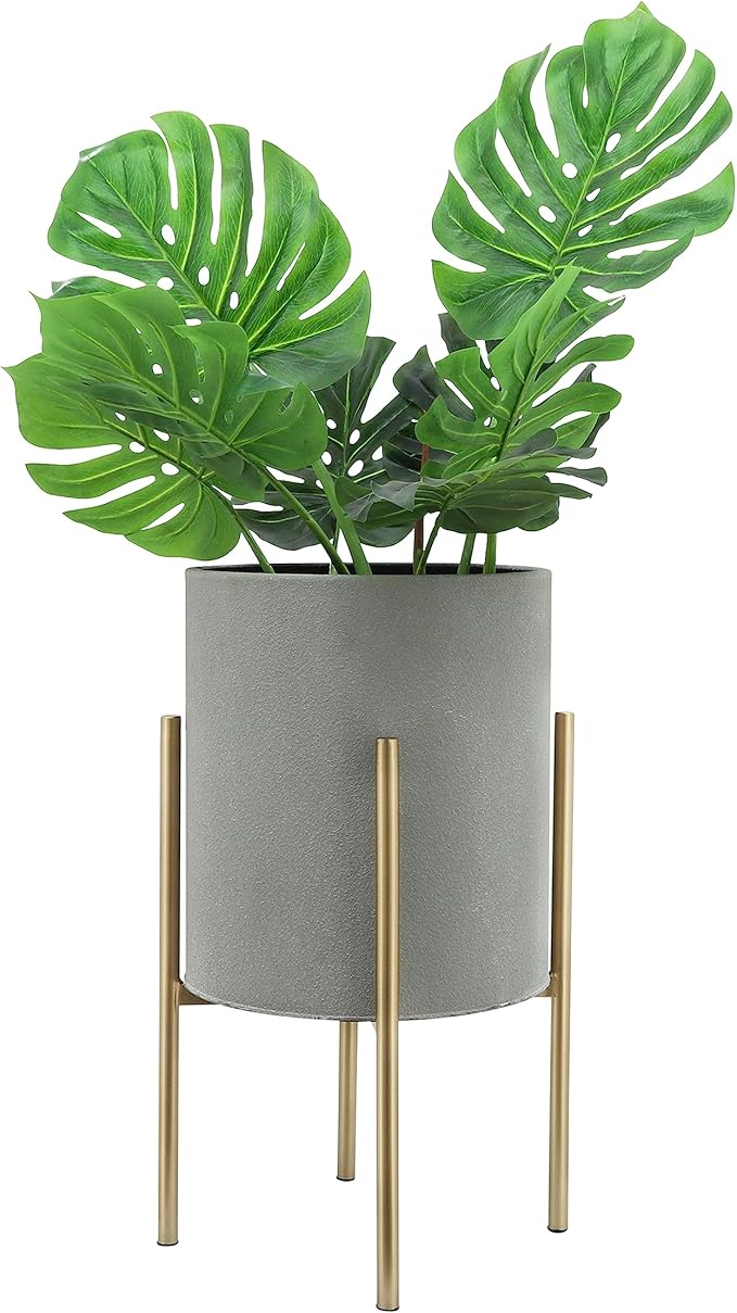 Sagebrook Home Set of 2 Modern Iron Planters with Stands, Gray and Gold, 23" & 19"