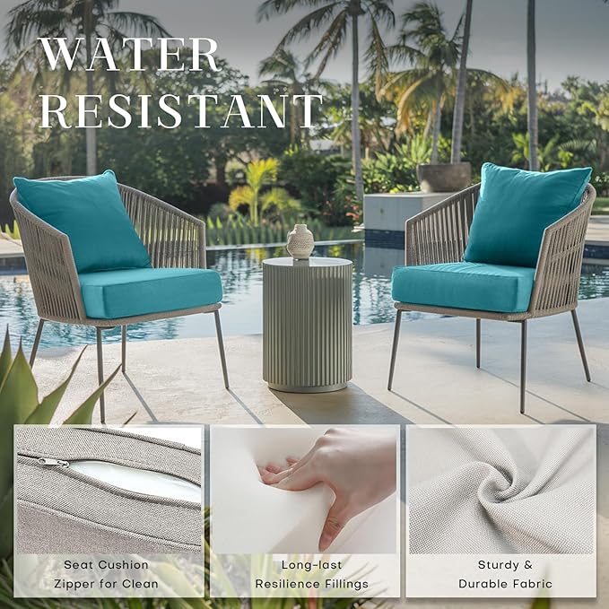 Patio Cushions for Outdoor Furniture - 24×24 Inches High Back and Deep Seating Outdoor Cushion for Patio Chairs Sofa Couch Loveseat Water Resistant(Teal/1 Set/No Button)