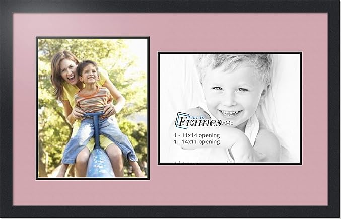 ArtToFrames Collage Photo Frame Double Mat with 2-11x14 Openings with Satin Black Frame and Seashell mat.