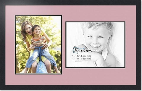 ArtToFrames Collage Photo Frame Double Mat with 2-11x14 Openings with Satin Black Frame and Seashell mat.