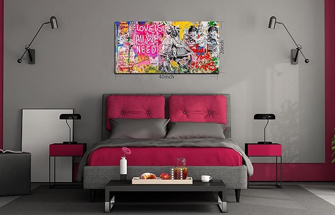JKWALL77 Banksy Street Wall Art - Graffiti Abstract Canvas Wall-Art for Living Room Ready To Hang Size 40" x 20"