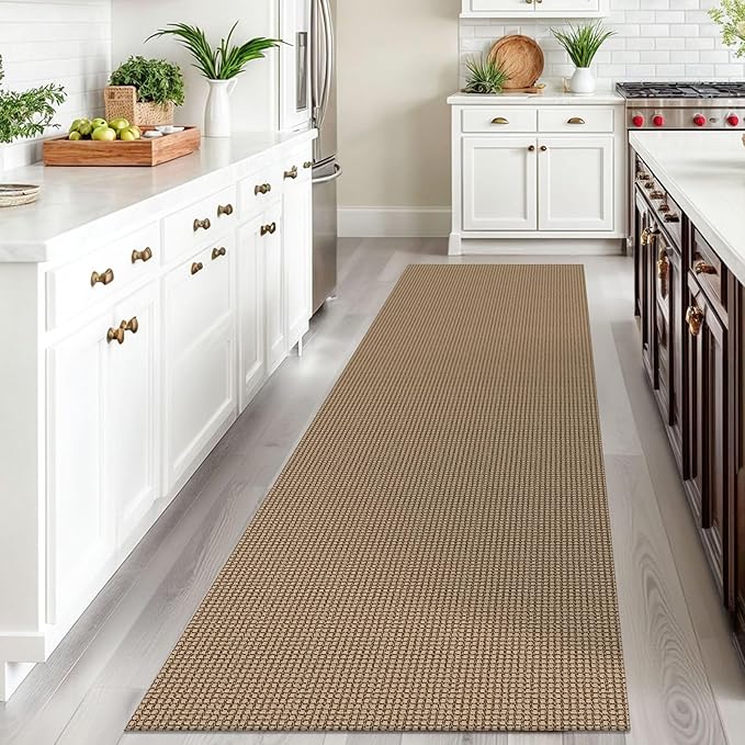 IOHOUZE Washable Runner Rug 3x10 Non Slip Rubber Backed Long Hallway Runner Entryway Runner Indoor, Kitchen Rugs Woven Cotton Floor Carpet for Hall Entrance, Orange/Tan/Brown