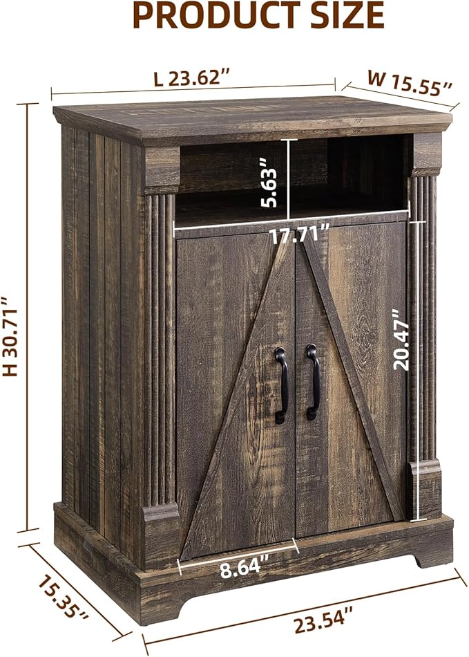 Farmhouse Bathroom Floor Cabinet, Freestanding Storage with Double Doors and Adjustable Shelves, Wooden Small Cabinet for Living Room, Bathroom, Dark Rustic Oak