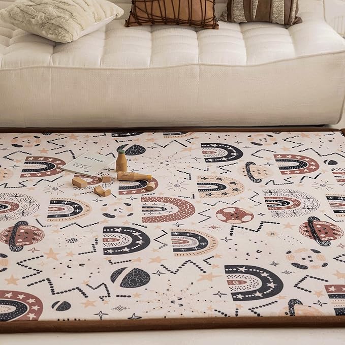 Loartee Rainbow Kids Play Mat - Baby Nursery Velvet Memory Foam Mat, Brown, 59"x59"