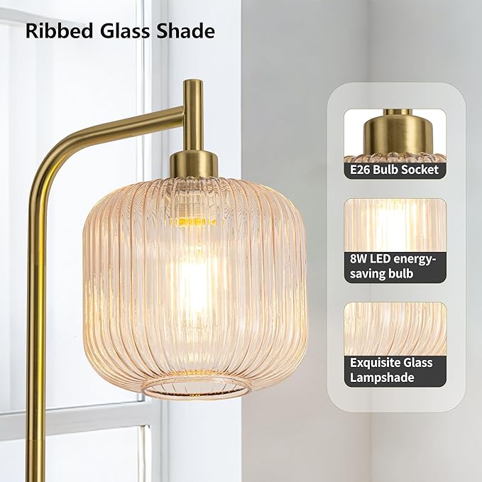 MAYNA Glass Floor lamp Living Room, Modern Vertical lamp, Remote Control Switch with Glass lampshade, 67-inch high lamp Suitable for Bedroom and Study (2700K LED Bulb Included)