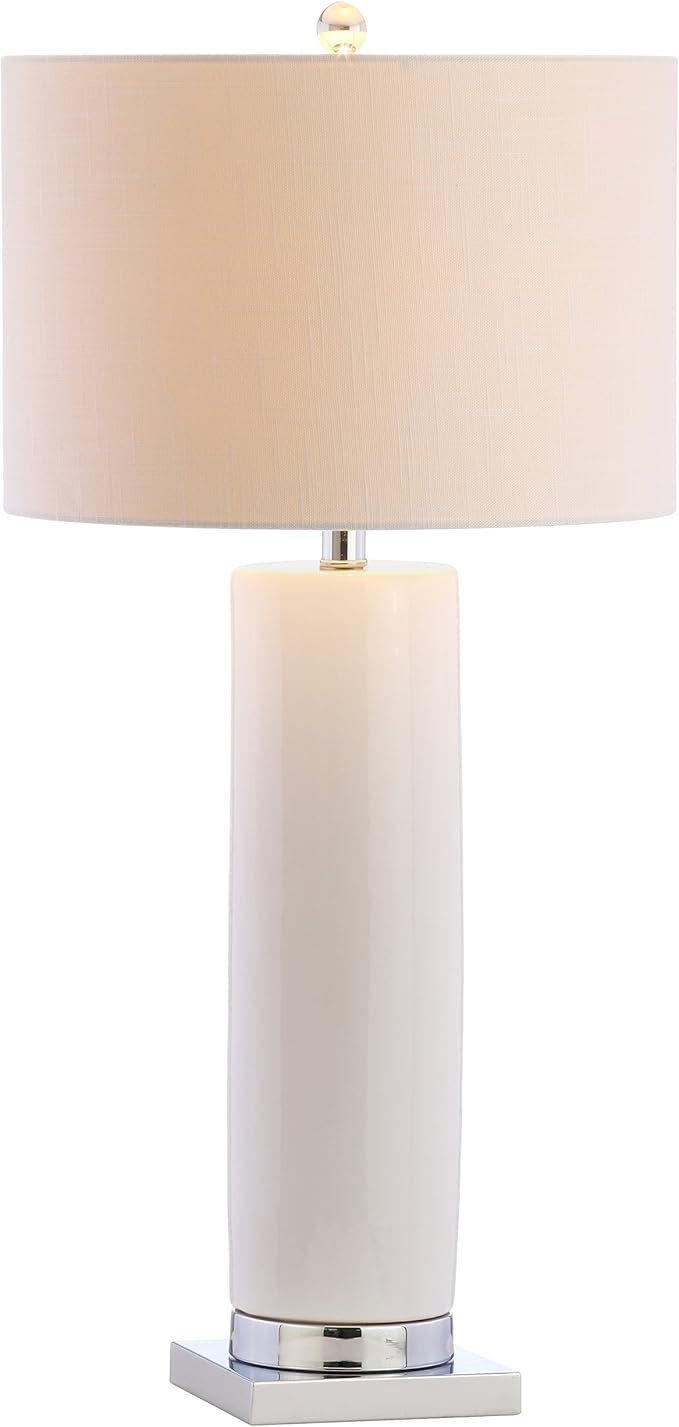 JONATHAN Y JYL8021A Dallas 31.5" Ceramic LED Table Lamp Contemporary Transitional Bedside Desk Nightstand Lamp for Bedroom Living Room Office College Bookcase LED Bulb Included, White/Chrome