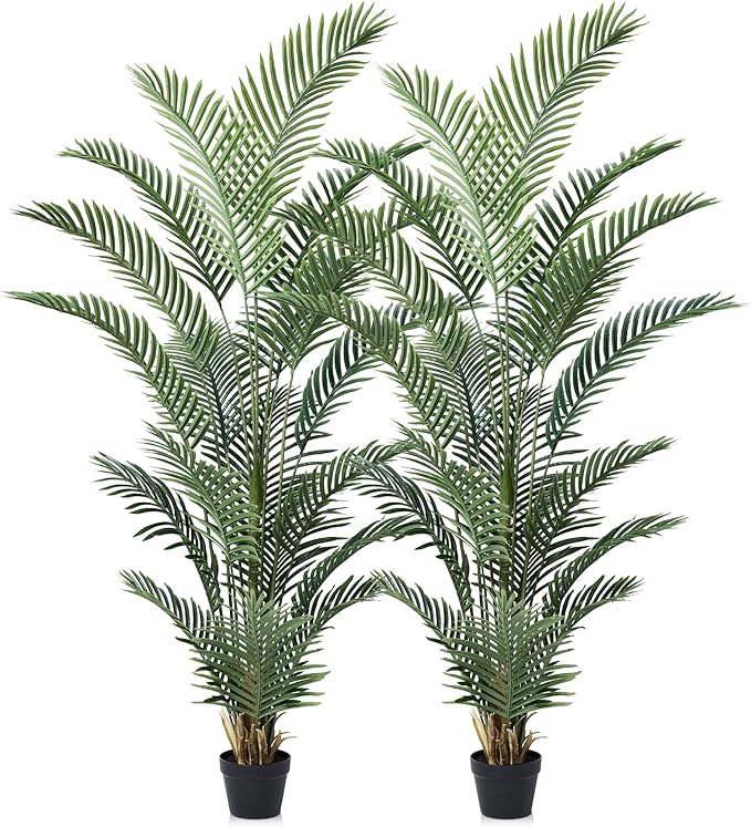 Artificial Palm Tree, 6FT Tall Fake Palm Trees with UV Resistant Leaves, Potted Faux Areca Palm Plant for Indoor Outdoor, Large Floor Plants for Home Living Room Porch Decor, 2Pcs - VN125