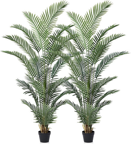 Artificial Palm Tree, 6FT Tall Fake Palm Trees with UV Resistant Leaves, Potted Faux Areca Palm Plant for Indoor Outdoor, Large Floor Plants for Home Living Room Porch Decor, 2Pcs - VN125