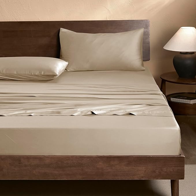 EVERLY Full Sheets Set,Luxuriously 400 Thread Count Organic Viscose Derived from Bamboo Bed Sheet,Cooling Sheets for Full Size 4 Piece Deep Pockets Bedding Sheets &Pillowcases-Champagne
