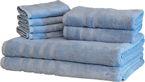 Mosobam Luxury Turkish 8pc XL Towel Set 35X70 16X30 13X13 Allure Blue 700 GSM Bamboo Viscose & Aegean Turkish Combed Cotton