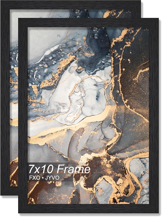 Engineered Wood 7x10 Picture Frame Set of 2, Black Frame for 7 x 10 Inch Picture Poster Photo, Light Weight 7 by 10 Frame with Wood-grain for Wall - 2 Pack/Black/7"x10"