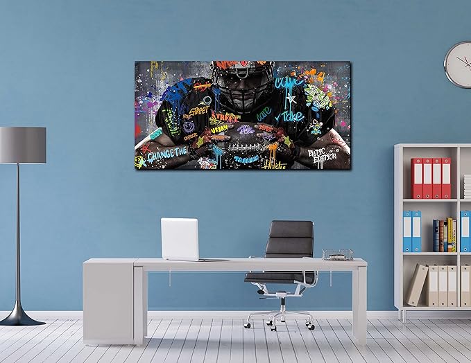 JKWALL77 American Football Canvas Wall-Art for Bedroom - Room Decor for Teen Boys - Graffiti Wall Art Ready to Hang Size 40" x 20"