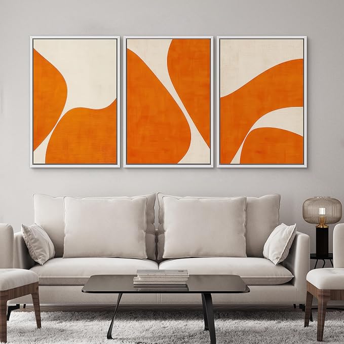 SIGNWIN Framed Wall Art Print Set Modern Abstract Orange Geometric Mid-Century Minimalist Photography Modern Art Minimalist Closeup Dramatic for Living Room, Bedroom, Offic - 16"x24"x3 WHITE