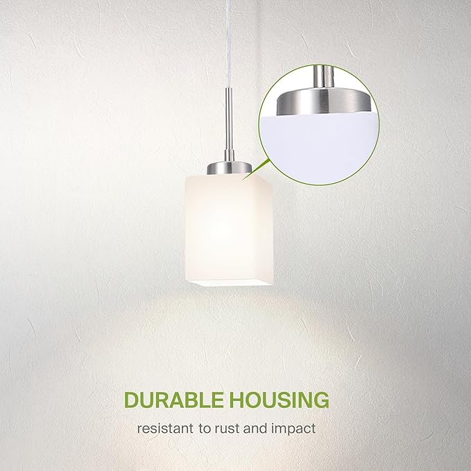 ASD Single Mini-Pendant Ceiling Light Fixture | 60W E26 Socket 120V | Dimmable, LED/CFL/Incandescent Bulbs Compatible, ETL Listed | Hanging Kitchen Island Lighting, Frosted Drop Lamp | Nickel, 12 Pack