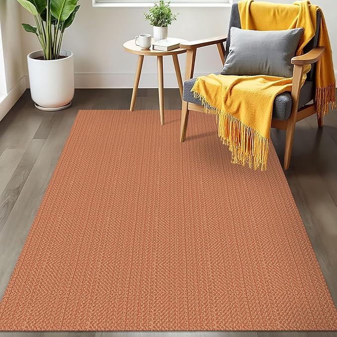 IOHOUZE Washable Area Rug 3x5 Non Slip Rubber Backed Woven Rugs for Entryway Rugs Indoor Outdoor Doormat Throw Rug Floor Carpet for Entrance Kitchen Front Door, Rustic Orange