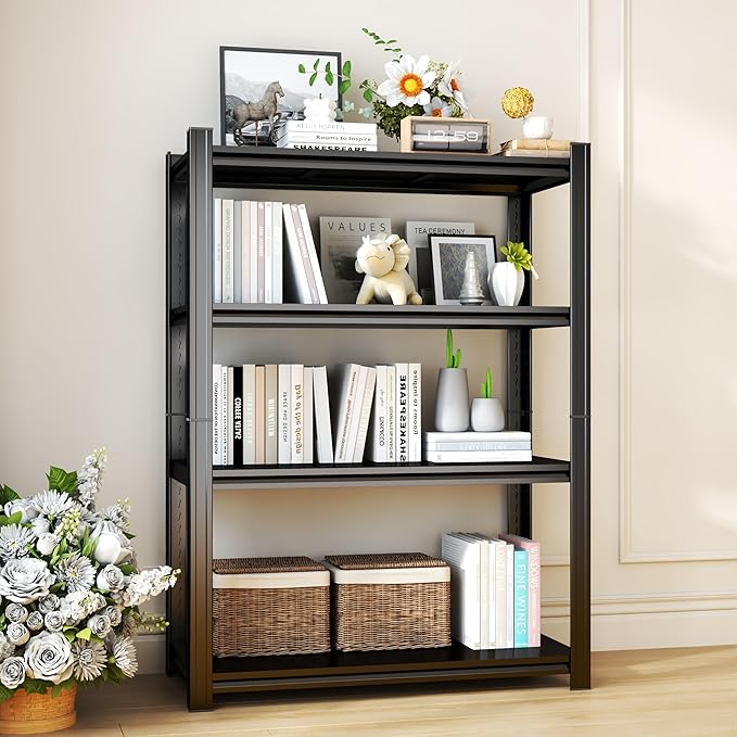 Tall Bookshelf with Open Shelves, Metal Office Book Shelf, Adjustable Organizer Bookcase, Standing Storage Organizer Shelf for Living Room (40" W*14" D*54" H)