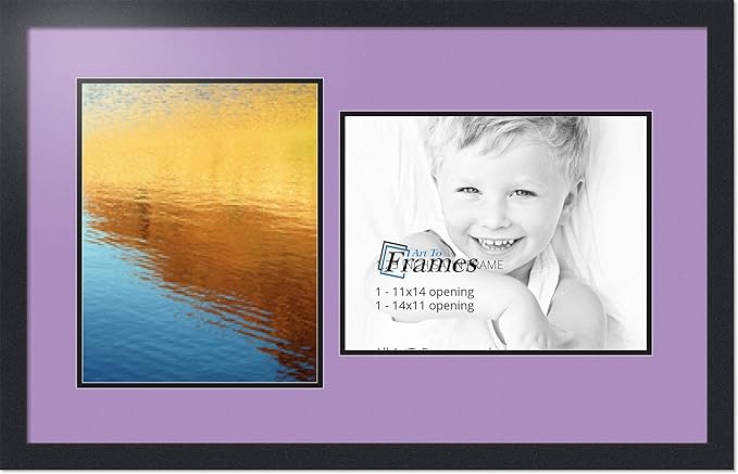 ArtToFrames Collage Photo Frame Double Mat with 2 - 11x14 Openings and Satin Black Frame