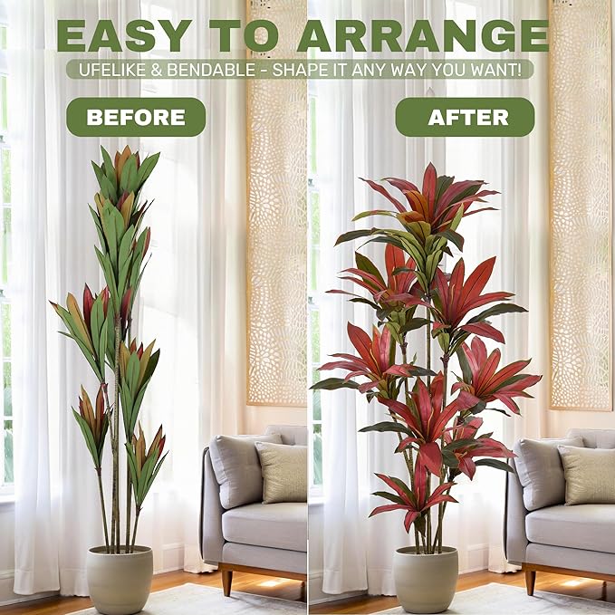 Artificial Dracaena Tree 7ft(84in) Tall Large Faux Silk Plants with Realistic Trunks and Red Leaves, Fake Floor Potted Artificial Plants for Home Office Indoor Decor (7feet,1Pack)