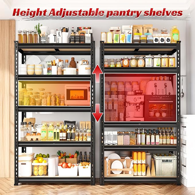 REIBII Set of 2 Storage Shelves 5 Tier Garage Shelving Heavy Duty Metal Shelving 2000LBS Garage Shelves Adjustable Metal Shelf for Kitchen Warehouse Pantry Closet, 27.6" W x 11.8" D x 60" H