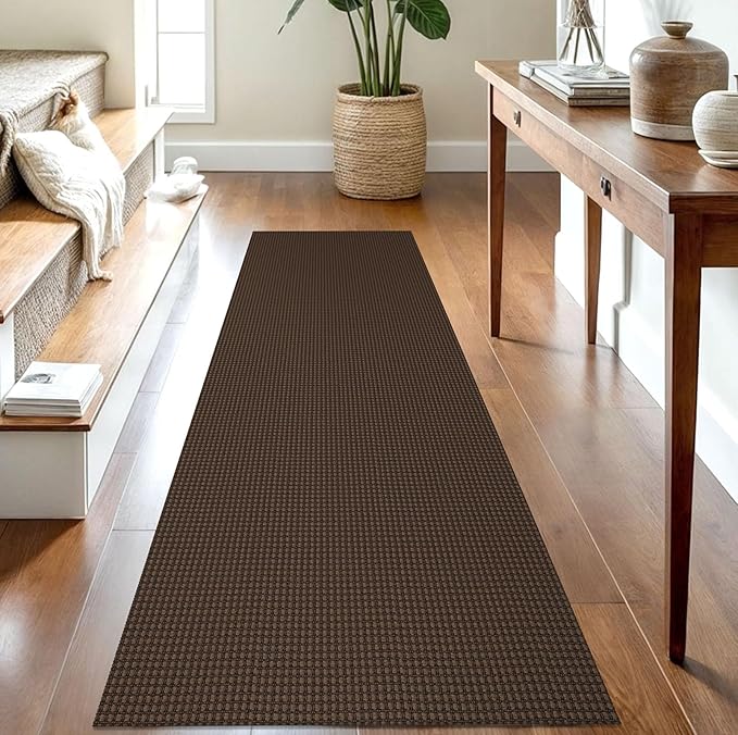 IOHOUZE Washable Runner Rug 2.6x8 Non Slip Rubber Backed Wide Hallway Runner Entryway Runner Indoor, Kitchen Rugs Woven Cotton Floor Carpet for Hall Entrance Bedroom, Brown