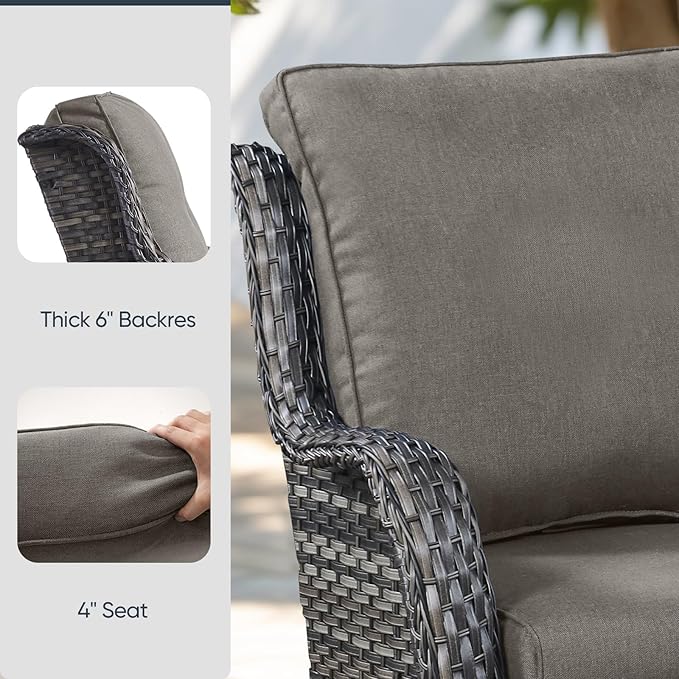 10-Piece Outdoor Patio Cushion Set - Fade & Water Resistant with Removable Olefin Cover, 22x24x4 Inch Memory Foam Cushions for Wicker Sectional Sofa – Grey/Regular