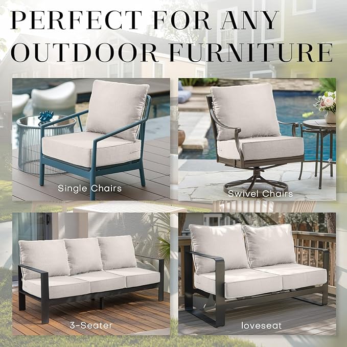 Patio Cushions for Outdoor Furniture - 24×24 Inches High Back and Deep Seating Outdoor Cushion for Patio Chairs Sofa Couch Loveseat Water Resistant(Beige/2 Set/No Button)
