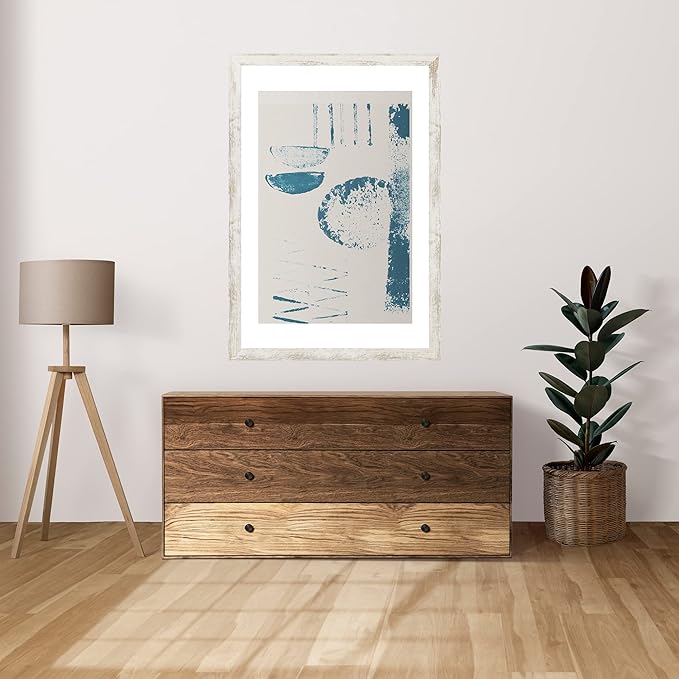 24x36 Poster Frame Set of 2, Distressed White Wood Style - Display 24 x 36 Poster without Mat or 20x30 Picture with Mat, Wall Mounting Horizontal and Vertical