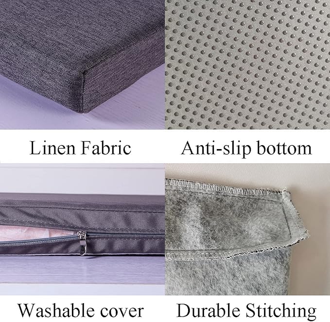 Bay Window Seat Cushions Indoor Furniture with Zipper No Slip Washable Pad Custom Size Kitchen Dining Bench Cushion