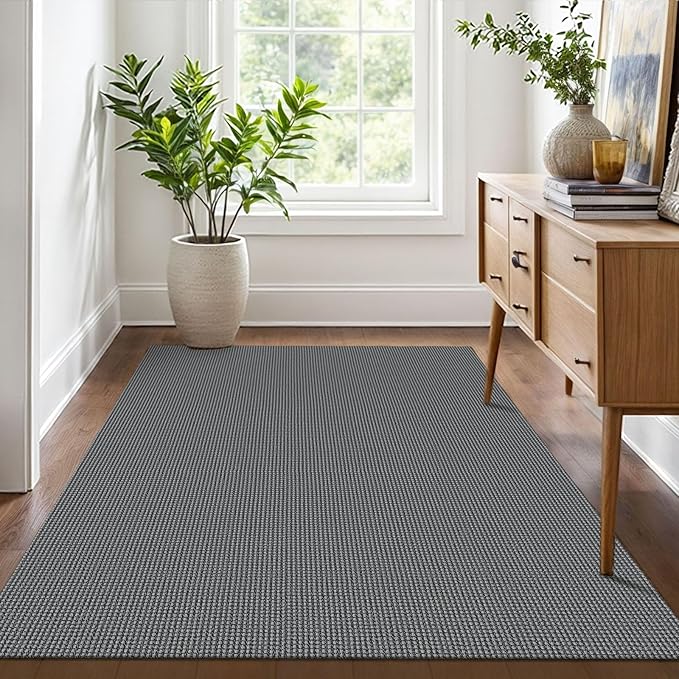 IOHOUZE Washable Area Rug 4x6 Non Slip Rubber Backed Woven Rugs for Entryway Indoor Bedroom Rugs Kitchen Rug Floor Throw Carpet for Entrance Front Door Living Room, Dark Grey
