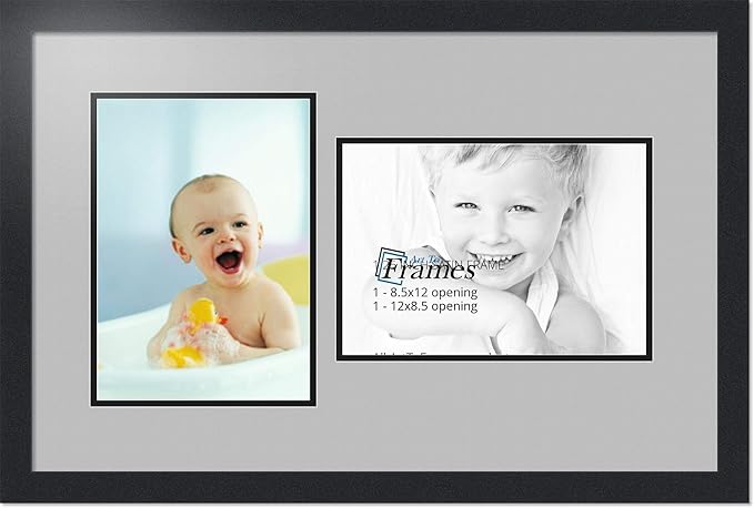 ArtToFrames Collage Photo Frame Double Mat with 2 - 8.5x12 Openings and Satin Black Frame