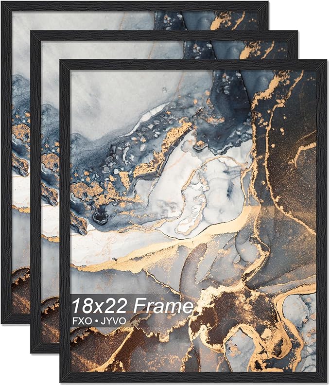 Engineered Wood 18x22 Picture Frame Set of 3, Black Frame for 18 x 22 Inch Picture Poster Photo, Light Weight 18 by 22 Frame with Wood-grain for Wall - 3 Pack/Black/18 x22