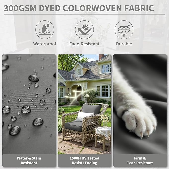 Premium Outdoor Seat Cushion Chair Cushions for Patio Furniture 19 L X 19 W X 4 H Waterproof & Fade Resistant Deep Seat and Backrest Cushion Set with Removable Covers for Chair, Sofa