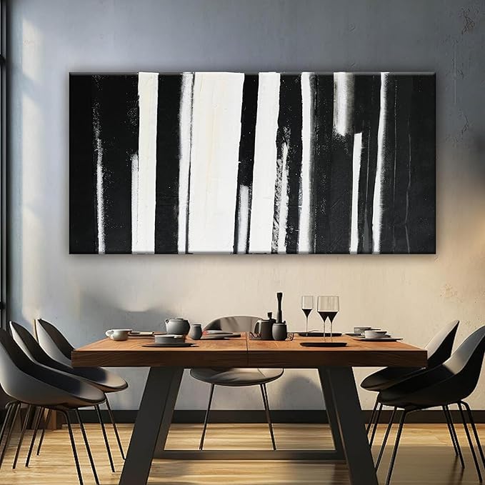 QSQ Abstract Wall Art Decor Large Home Decor Wall Art Prints Black and White Minimalist Stripes Artwork Modern paintings Wall Decorations for Living Room Wall Bedroom Office Decor 29"×58"