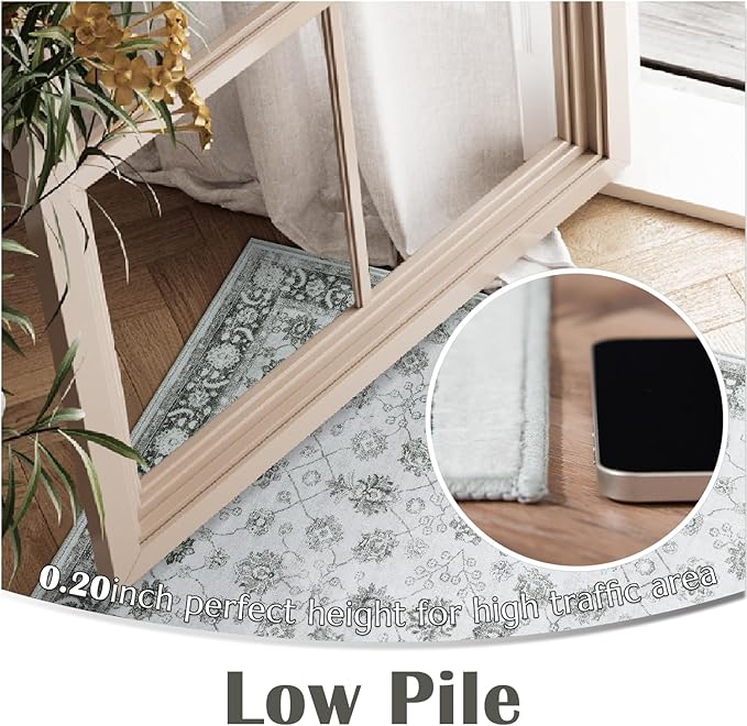 jinchan Area Rug 2x3 Washable Vintage Floral Rug Indoor Entryway Non-Slip Door Mats Soft Carpet for Living Room Bedroom Bathroom Home Office Grey
