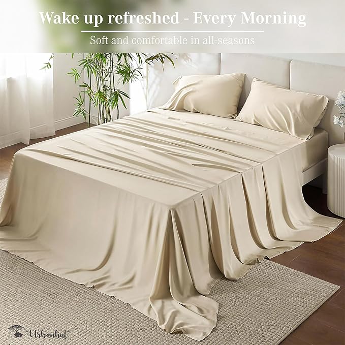 URBANHUT 700 Thread Count California King Sheet Set Egyptian Cotton Sheets, 4Pc Sheet Set Soft Luxury Bed Sheets for Cal King Size Bed, Sateen Weave Hotel Sheets, 16'' Elasticized Deep Pocket - Ivory