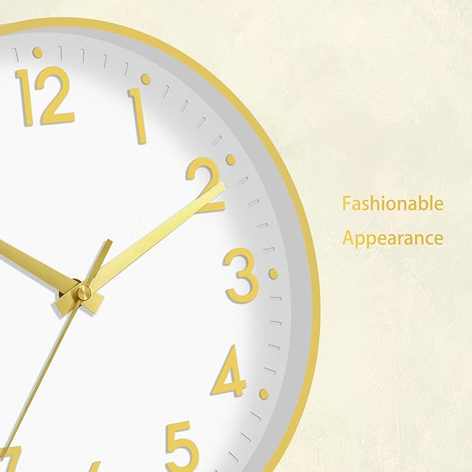 Mosewa Wall Clock 8 Inch, Battery Operated Silent Non-Ticking Modern Analog Clock Decorative for Kitchen, Bedroom, Office, Living Room(White Gold)