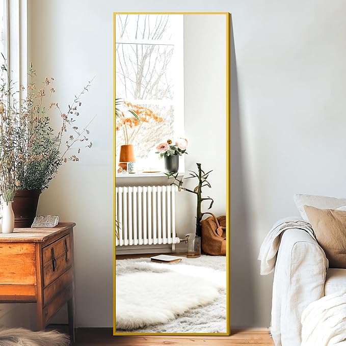 Standing Mirror Full Length Mirror,15" x 56" Large Floor Mirror with Aluminium Frame for Door Bedroom Bathroom Living Room(Gold)