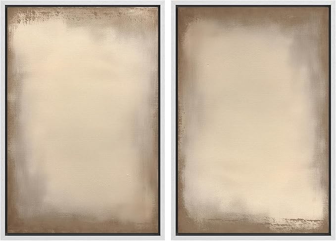 MUDECOR Framed Canvas Print Wall Art Neutral Minimalist Modern Abstract in Beige and Taupe Illustrations Modern Art Decorative Bohemian Colorful for Living Room, Bedroom, Office - 16"x24"x2 White