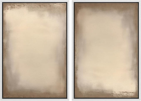 MUDECOR Framed Canvas Print Wall Art Neutral Minimalist Modern Abstract in Beige and Taupe Illustrations Modern Art Decorative Bohemian Colorful for Living Room, Bedroom, Office - 16"x24"x2 White