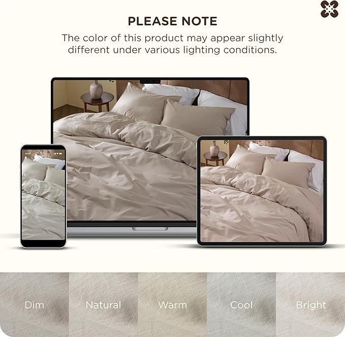 Bedsure Cotton Duvet Cover Queen Size - Luxury Slub Weave 100% Cotton Duvet Cover Set with a Linen Like Textured, Easy Change Durable Bedding Set 3 Pieces, Natural Linen, 90" x 90"