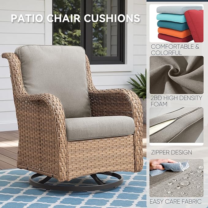 Outdoor Chair Cushions 3 Packs - Outside Durable Thick Replacement Back and Seat Cushion 22x24 with Zipper Cover for Patio Glider Rocking Chairs Loveseat Couch – Beige/Regular