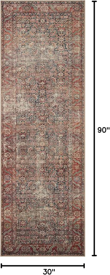 Loloi Wynter Collection WYN-09 Onyx/Multi 2'-6" x 7'-6" Runner Rug, .13" Thick, Area Rug, Soft, Durable, Printed, Vintage Inspired, Low Pile, Non-Shedding, Easy Clean, Living Room Rug