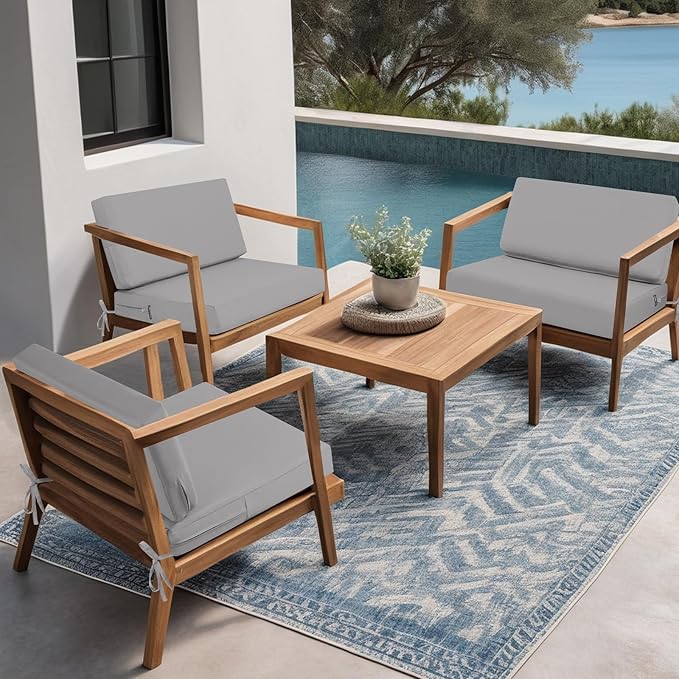 idee-home Outdoor Cushions for Patio Furniture, Outdoor Seat Cushion, Waterproof Couch Hampton Bay Deep Seat Replacement Chair Cushions for Garden Lawn Backyard Deck, 26.5 x 26.5 Grey