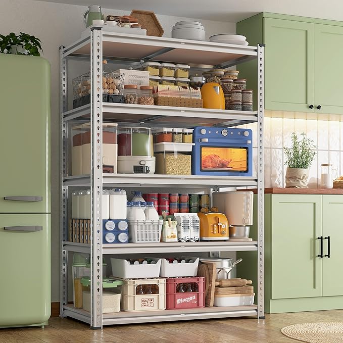 REIBII 2020LBS Garage Shelving Heavy Duty 5-Tier Storage Shelves Adjustable Metal Shelving for Warehouse, Basement, Easy Assembly, 72" H x 35.55" W x 16" D, Galvanized