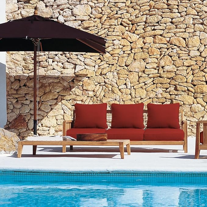 Sundale Outdoor Olefin Deep Seat Cushion, Patio Chair Cushion and Pillow, Water-Resistant Sectional Sofa Pad with Straps Red, 24 x 24 x 4 Inches