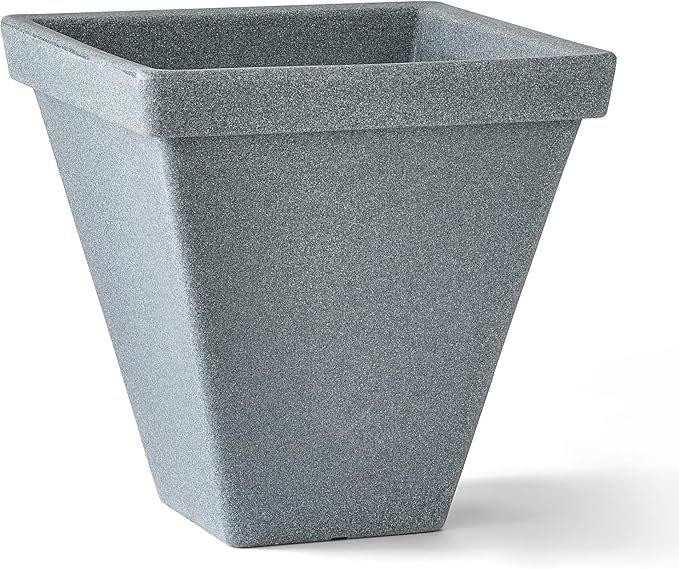 ARBORA 20" Mykonos Square Polyresin Indoor and Outdoor Planter with Stone Blend Concrete Finish - Durable, Weatherproof, Lightweight, Large Plant Pot for Patio, Garden, Deck, Entryway
