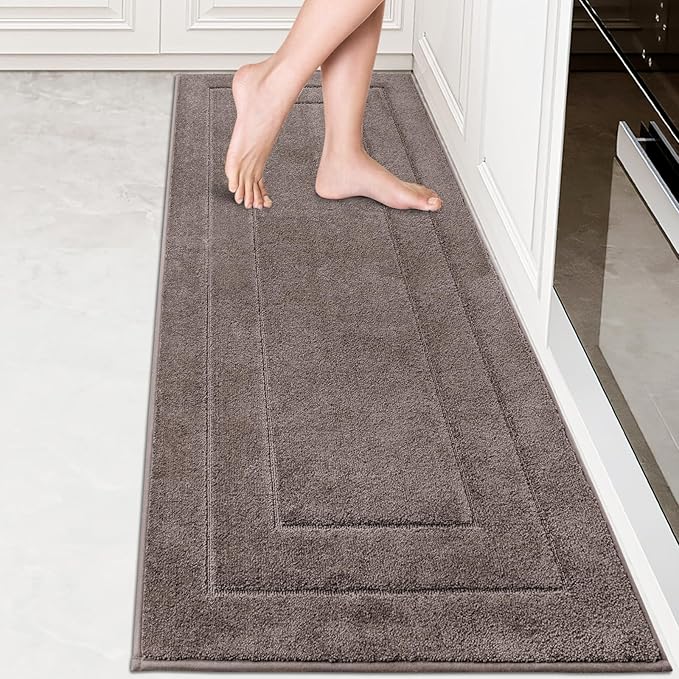 PURRUGS Machine Washable Kitchen Rug 24" x 70", Non-Slip/Skid Hallway Runner Rug, Super Absorbent Soft Area Rug for Kitchen, Hallway & Laundry, Rolled Packaging, Grayish Brown
